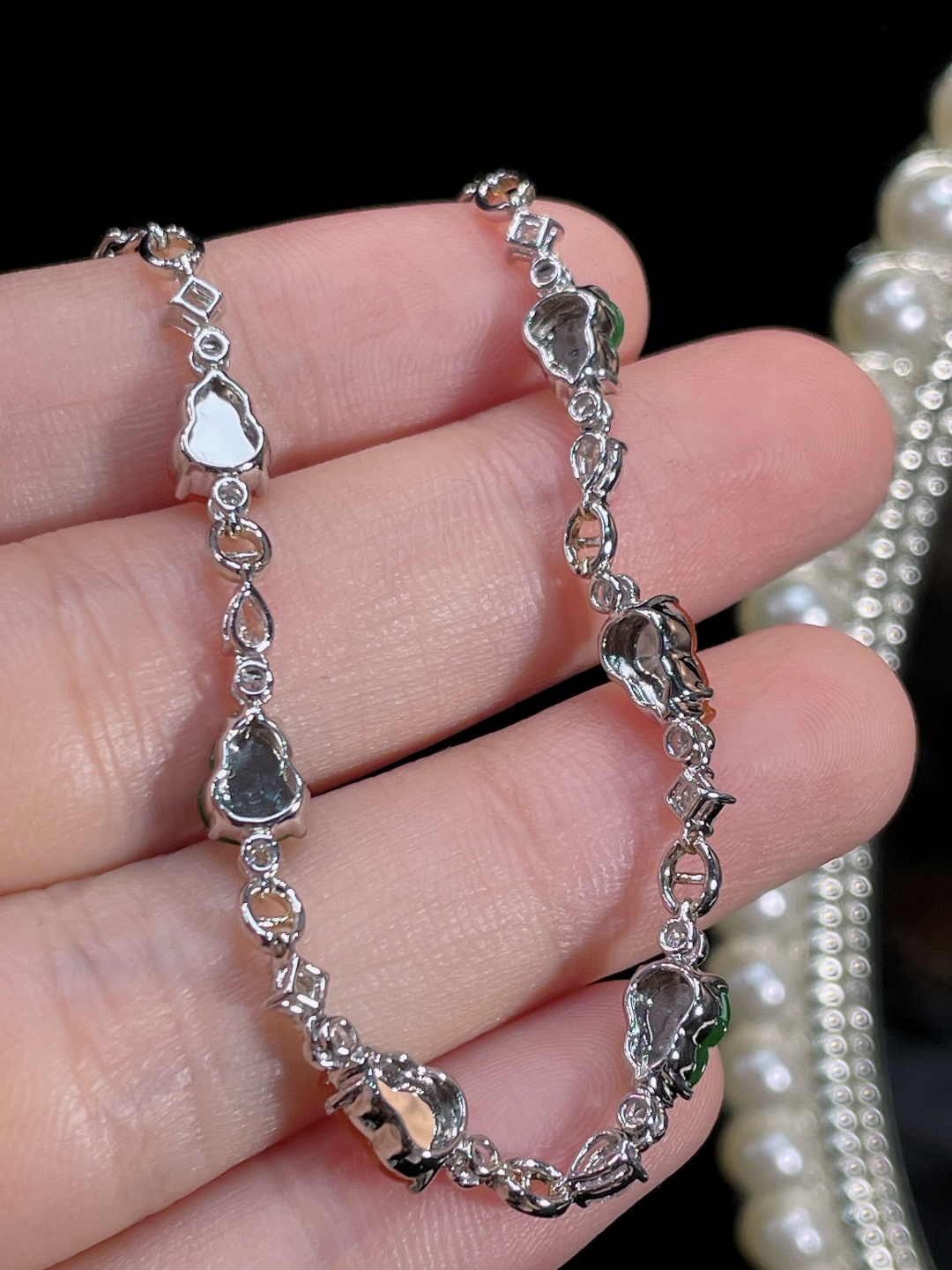 ️天然缅甸翡翠A货 双彩葫芦手链 18k金镶嵌钻石 细腻水灵 实拍接近，7-5.4-2.3