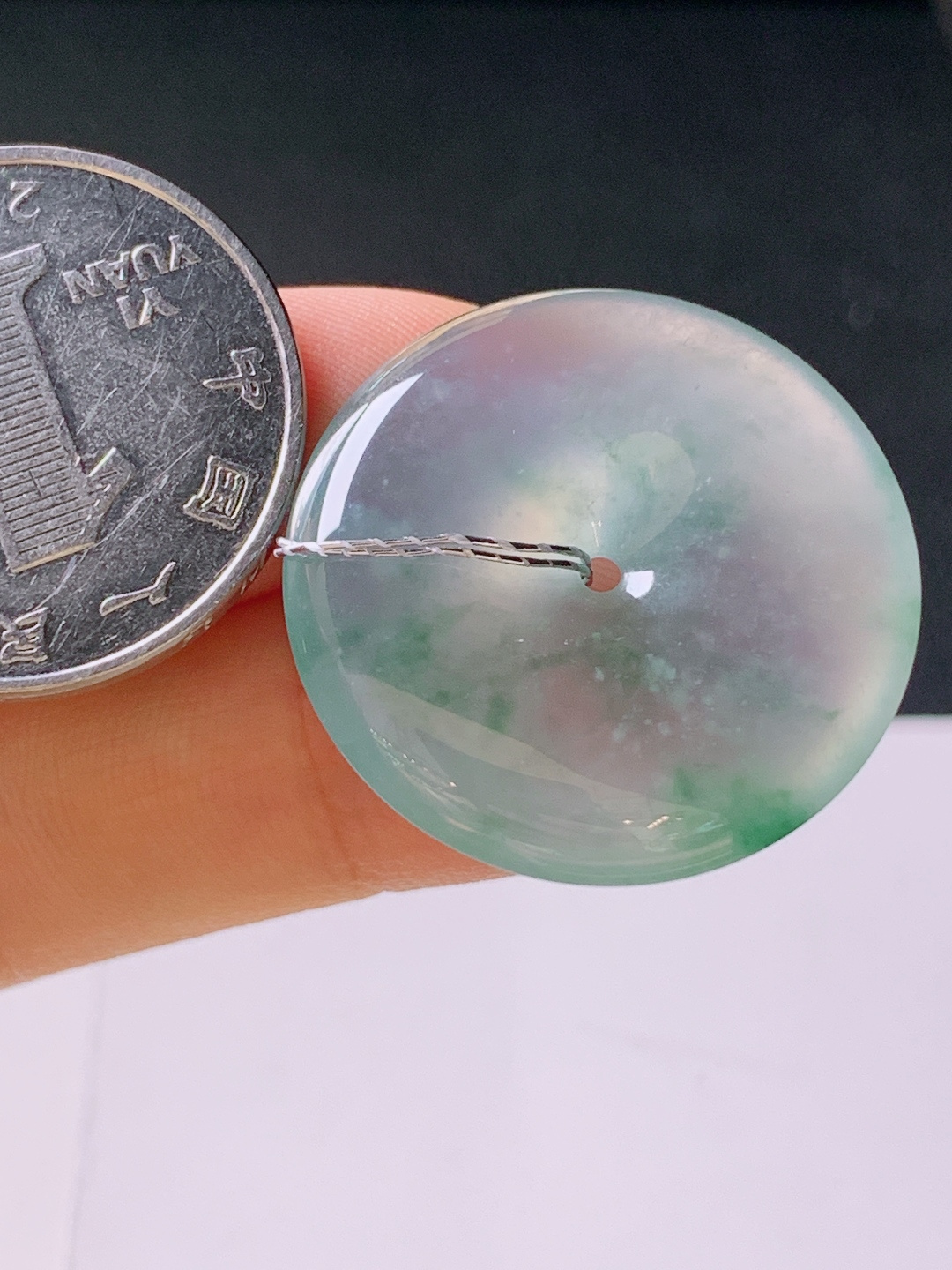 ️ 冰种飘花平安扣，无裂通透饱满，裸石27.1-5.8