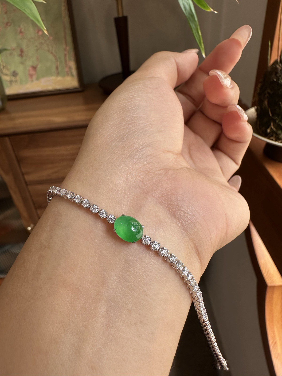 ️冰阳绿蛋面四爪镶手链