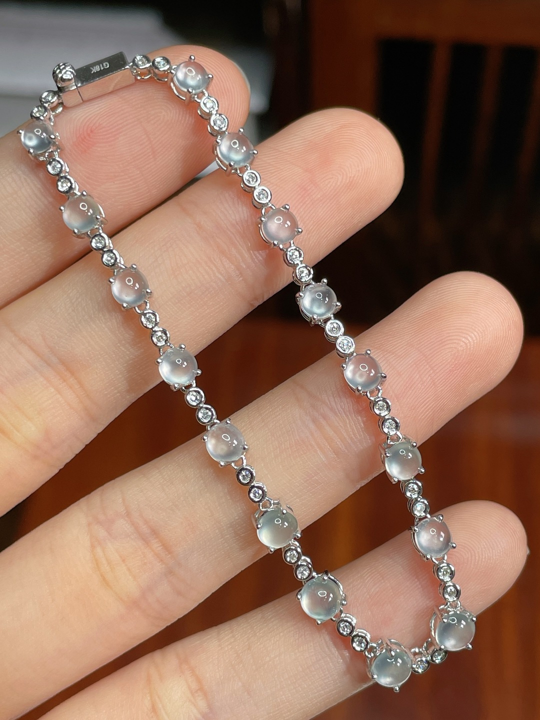 ️冰种蛋面手链 无裂 18k金镶嵌 ，3.9-3.7-2