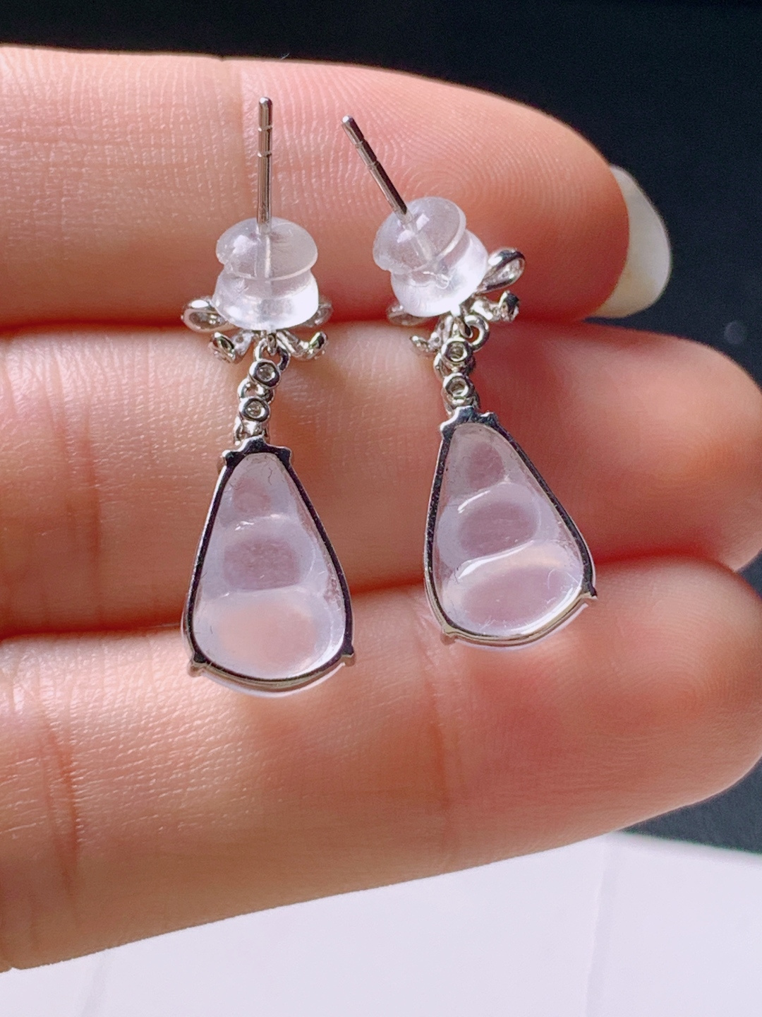 ️ 冰种福豆耳坠，无裂冰透起光，裸石12.1-8.3-4.9