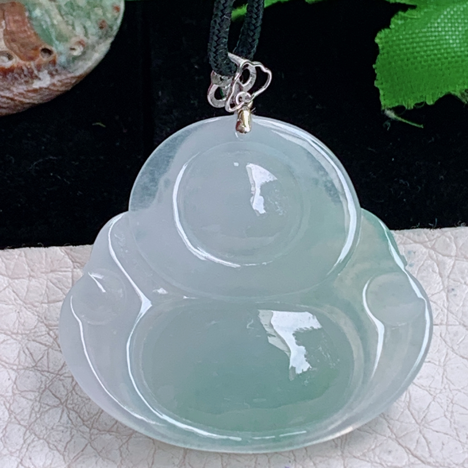 zz3实拍31.5*35.2*6天然缅甸翡翠冰飘花大佛公吊坠 镶金扣弥勒佛像毛衣坠