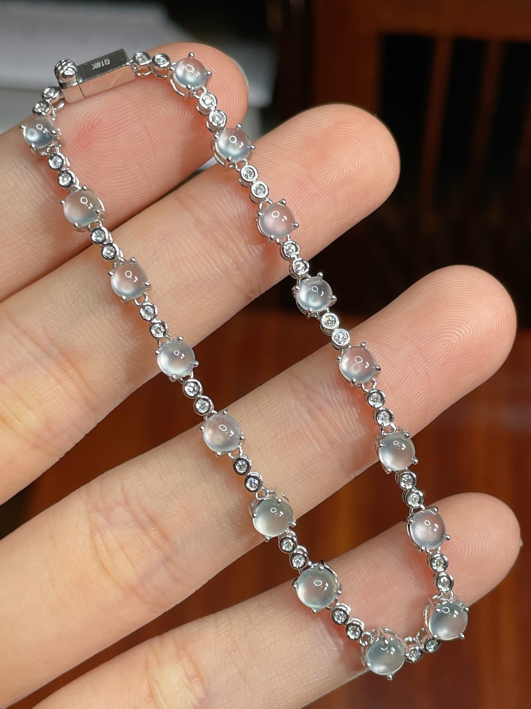 ️冰种蛋面手链 无裂 18k金镶嵌 ，3.9-3.7-2