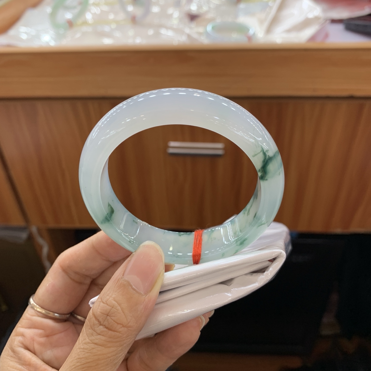 041640GX冰飘花正圈翡翠手镯54.3-14-9