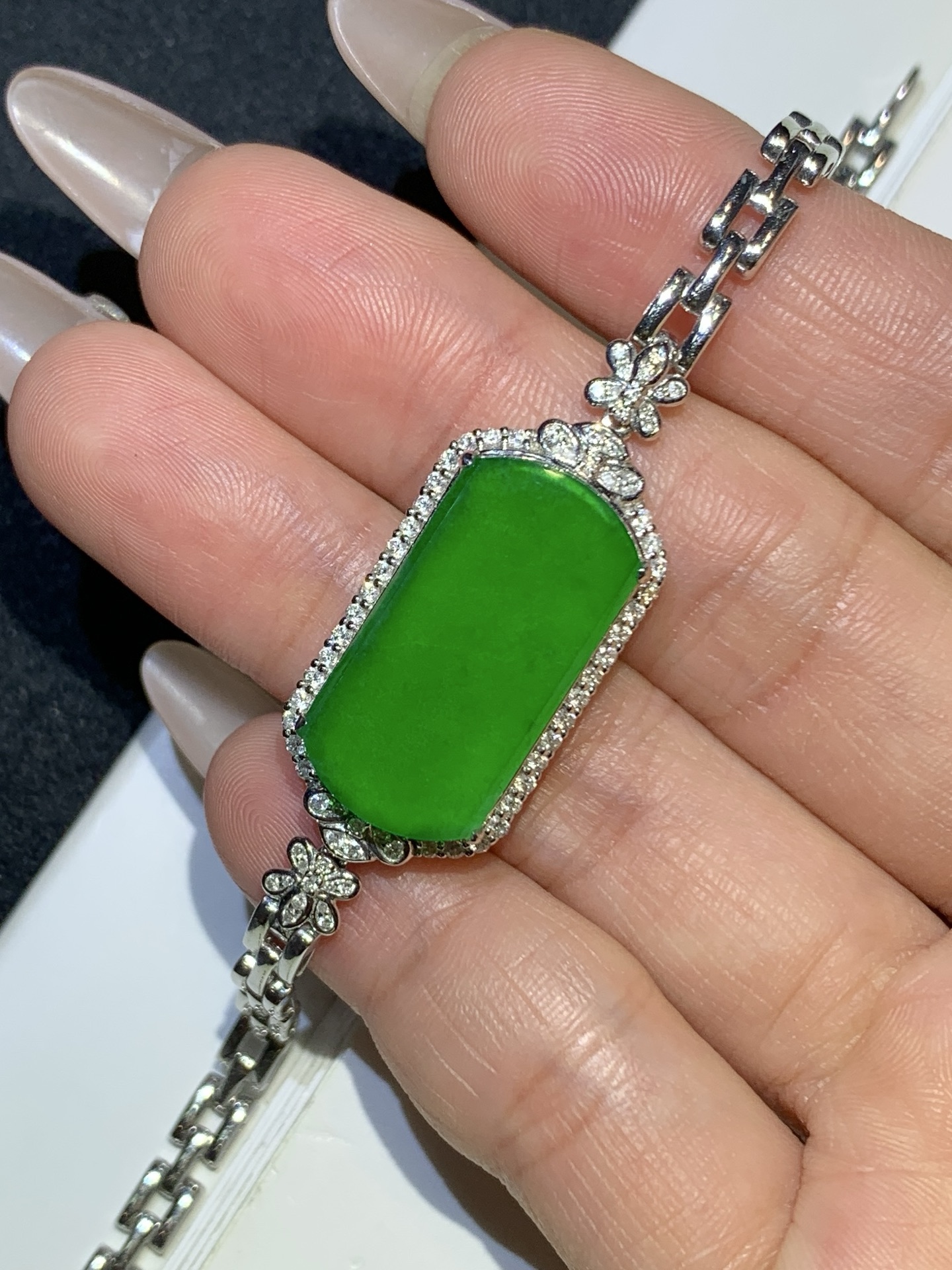 ️ 冰种玻满绿无事牌手链，21.6-11.2-2.8