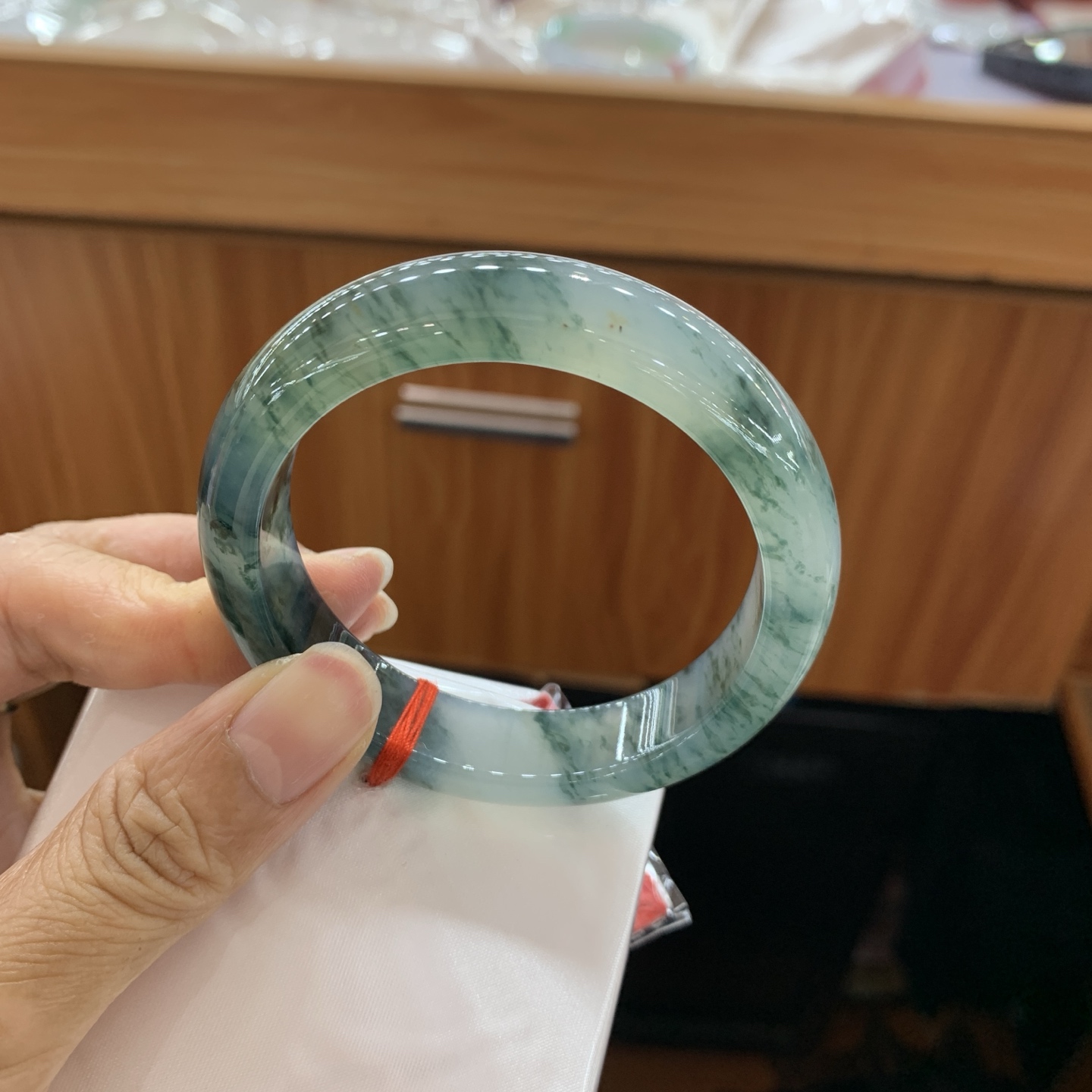 041638GX冰飘花正圈翡翠手镯53-13-8.3