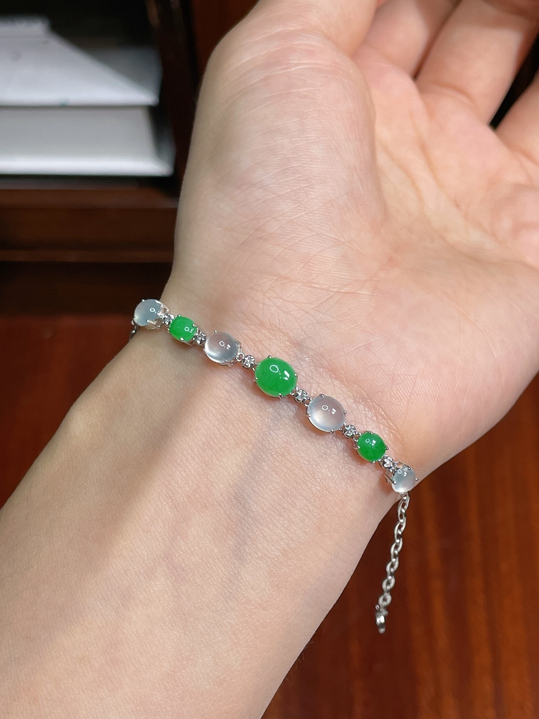 ️冰种蛋面手链 无裂 18k金镶嵌 ，6.6-5.7-2.1