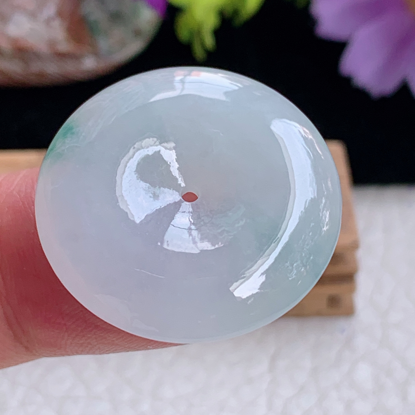 zz3实拍27.5*5.8天然缅甸翡翠冰飘花平安扣吊坠