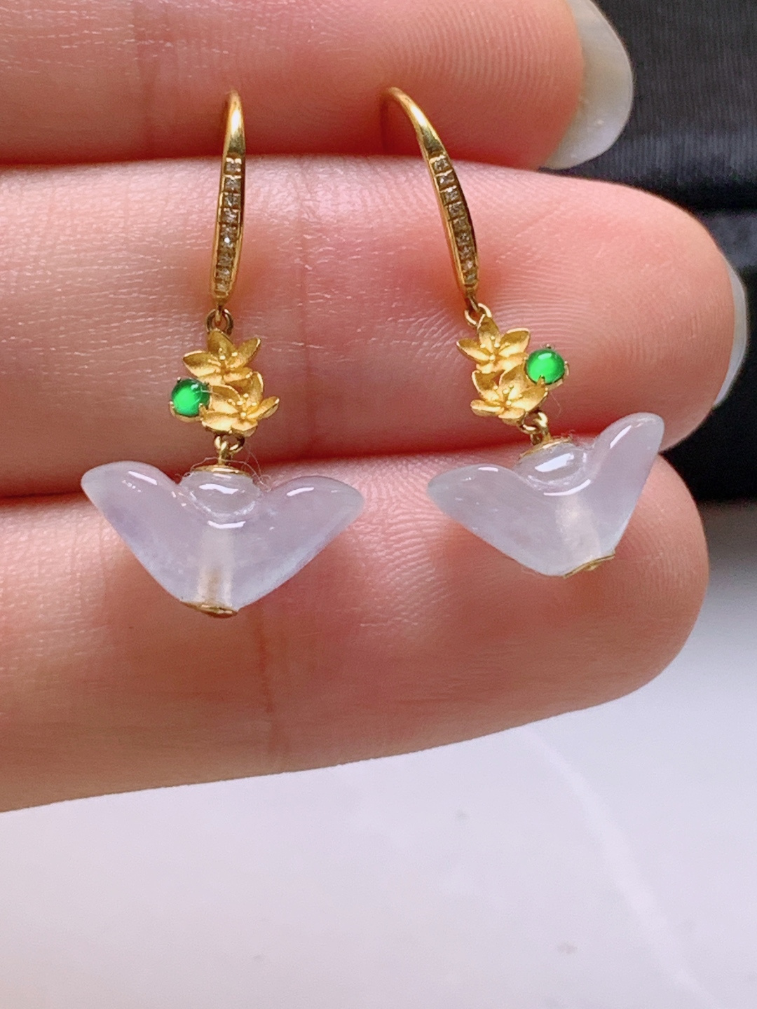 ️ 冰种元宝耳坠，无裂冰透，裸石5.8-11.2-5.9