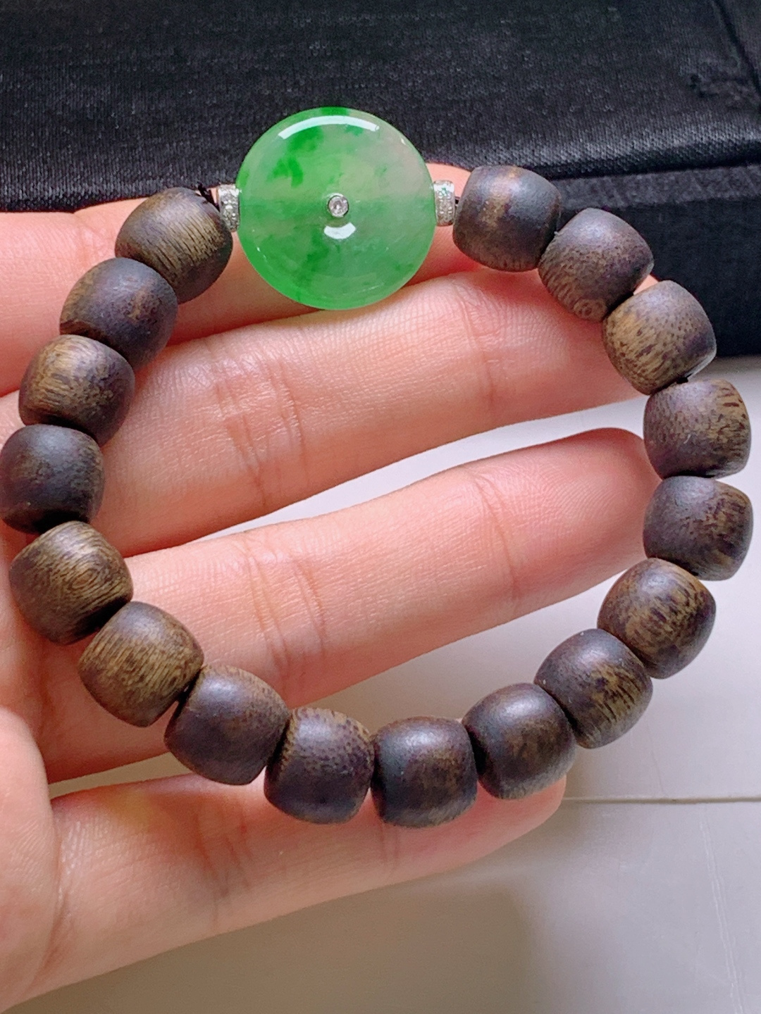 ️ 冰阳绿平安扣珠串，无裂翠绿水润，裸石18.6-3.6