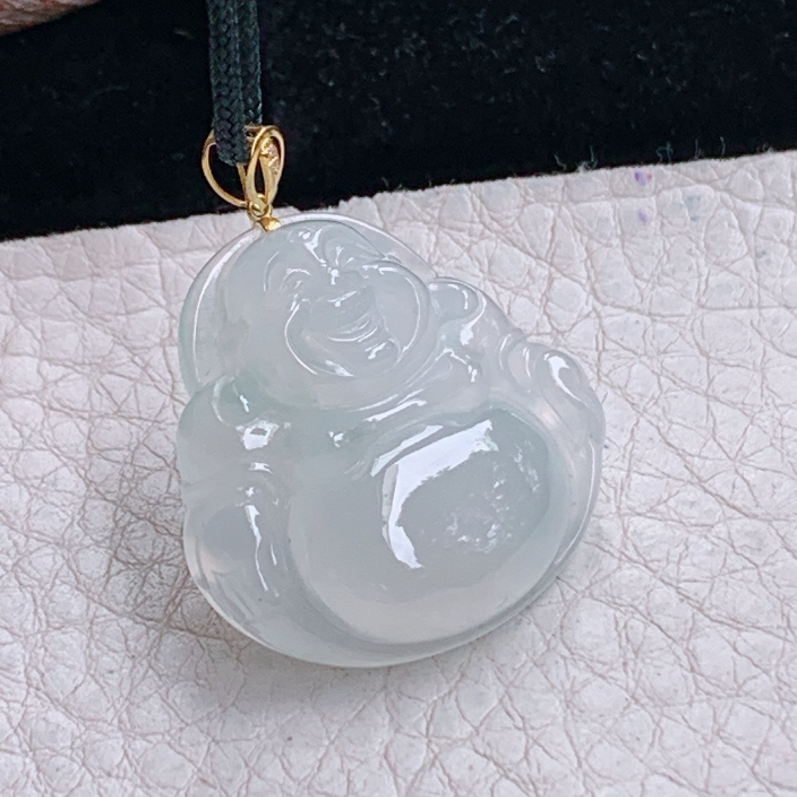 zz3实拍27*28*6.5天然缅甸翡翠白冰佛公吊坠 白月光镶金扣弥勒佛像玉坠