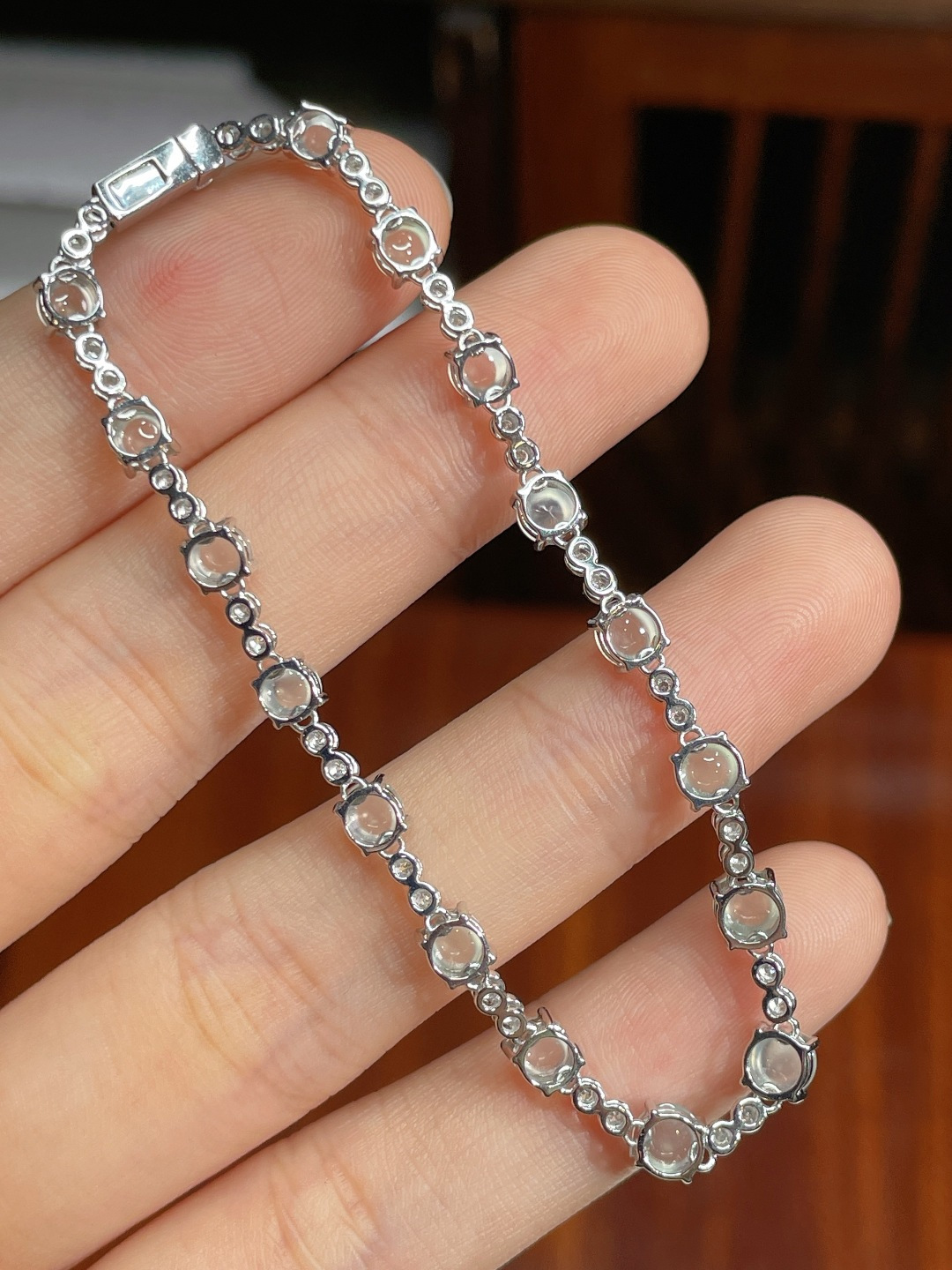 ️冰种蛋面手链 无裂 18k金镶嵌 ，3.9-3.7-2