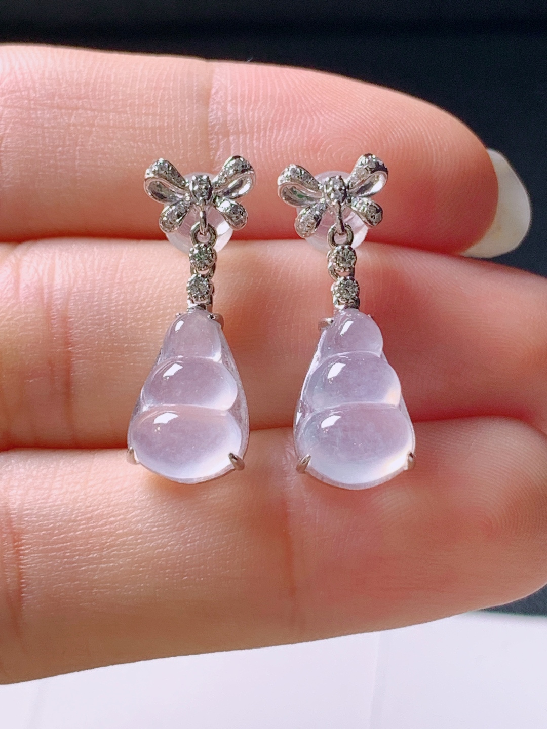 ️ 冰种福豆耳坠，无裂冰透起光，裸石12.1-8.3-4.9