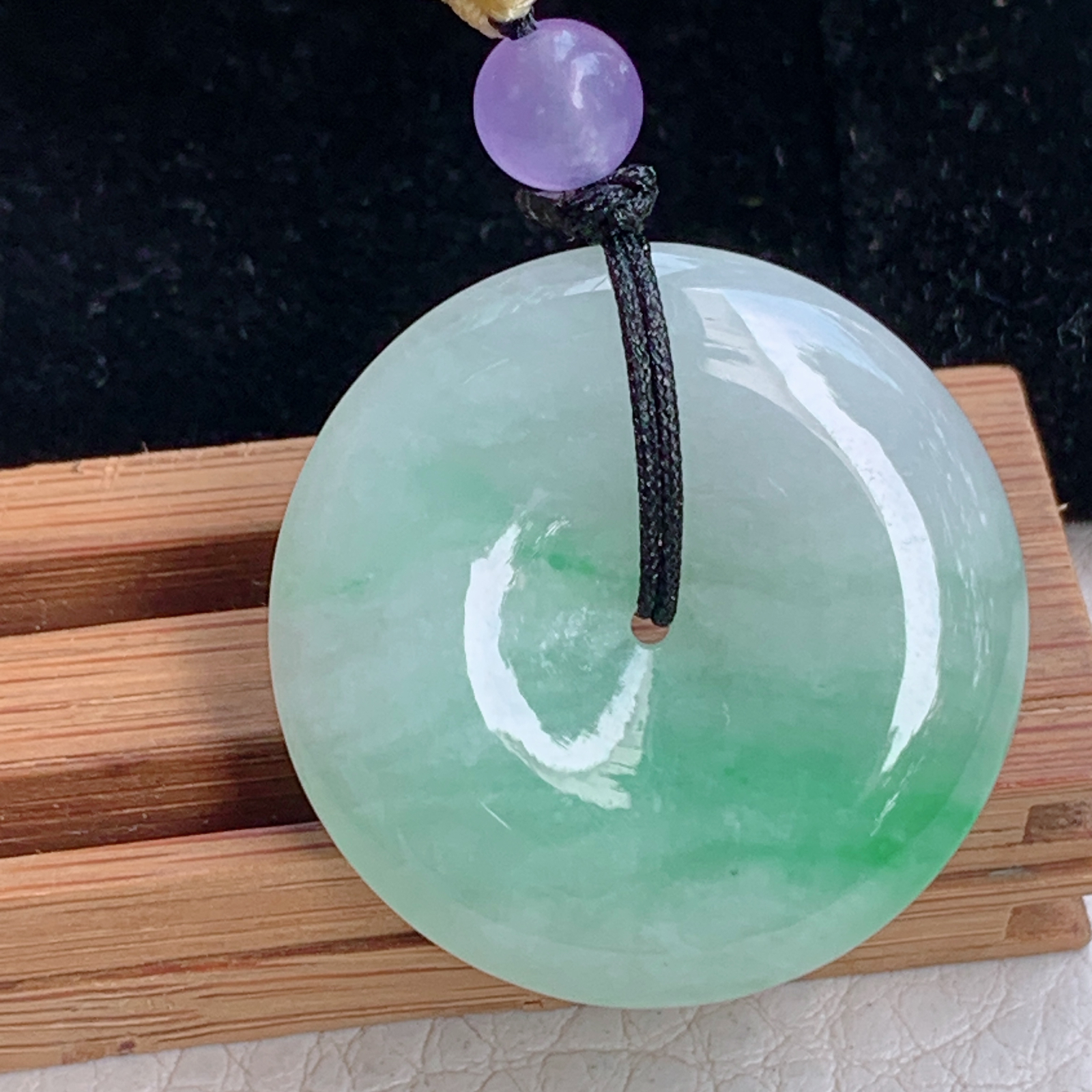 zz3实拍25*5天然缅甸翡翠飘绿花平安扣吊坠