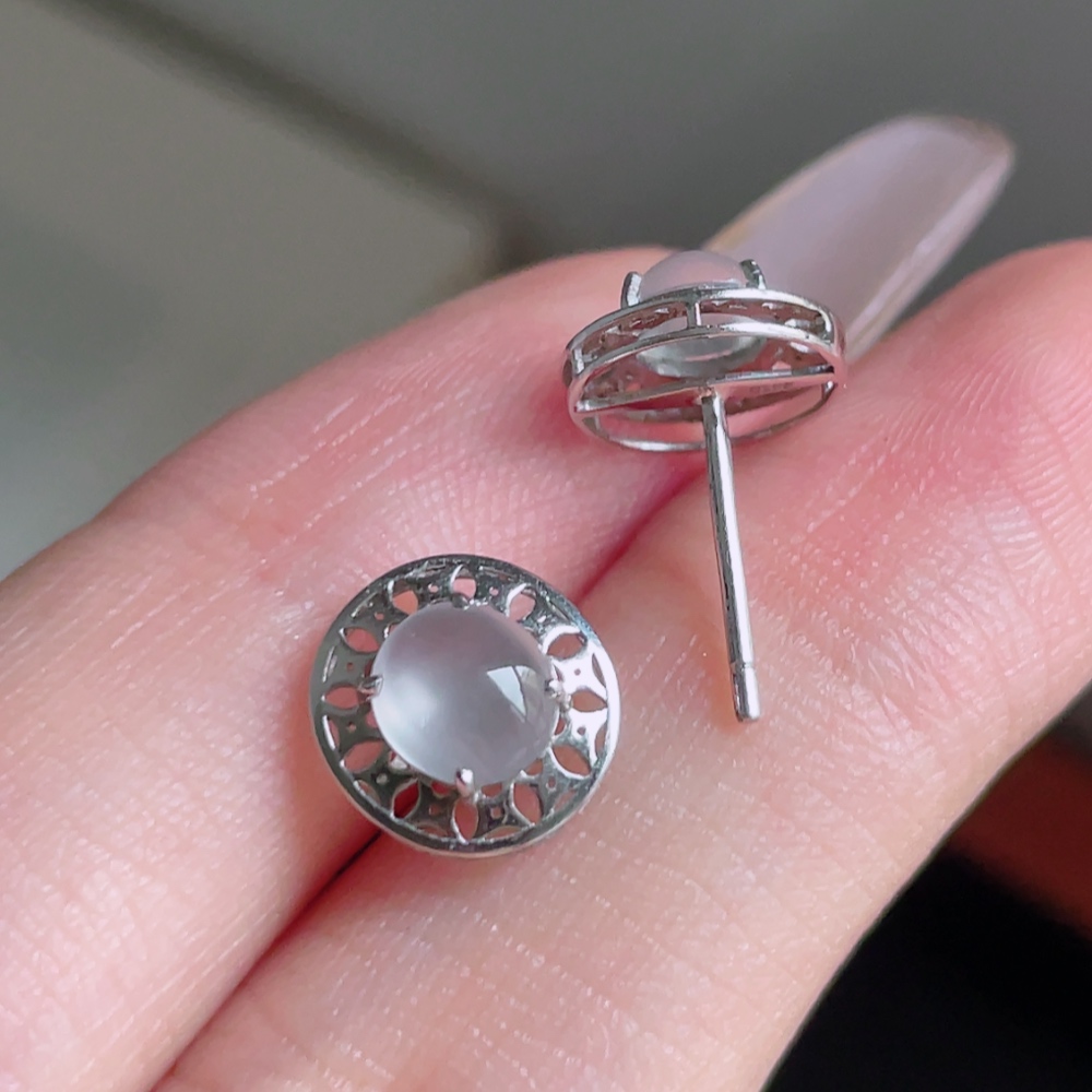 ️ 蛋面耳钉，冰润通透，种老起光，18k金镶嵌，尺寸 5.7/5.3/2.5