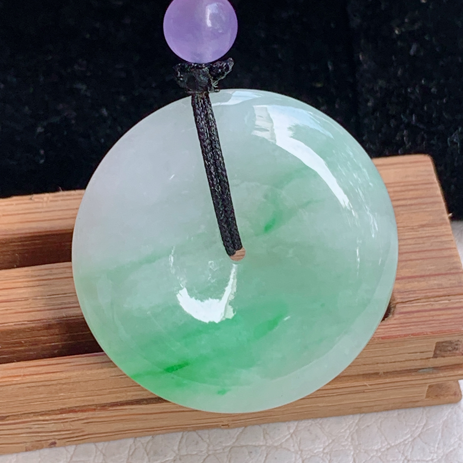 zz3实拍25*5天然缅甸翡翠飘绿花平安扣吊坠