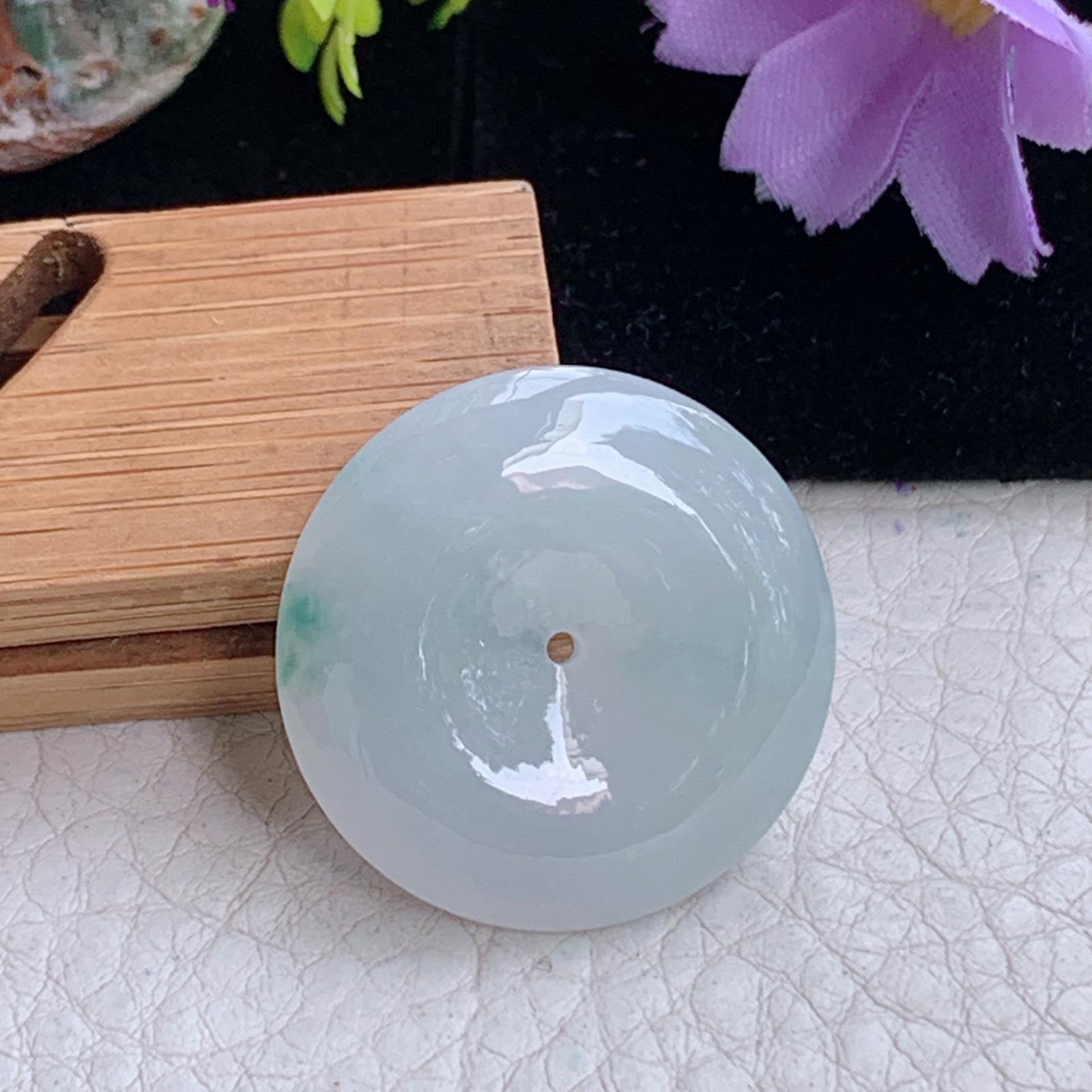 zz3实拍27.5*5.8天然缅甸翡翠冰飘花平安扣吊坠