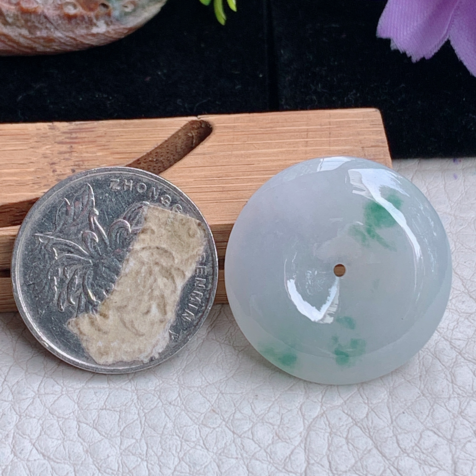 zz3实拍27.5*5.8天然缅甸翡翠冰飘花平安扣吊坠