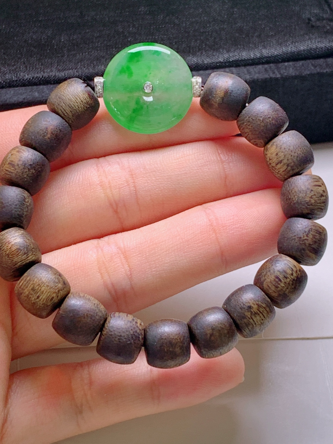 ️ 冰阳绿平安扣珠串，无裂翠绿水润，裸石18.6-3.6