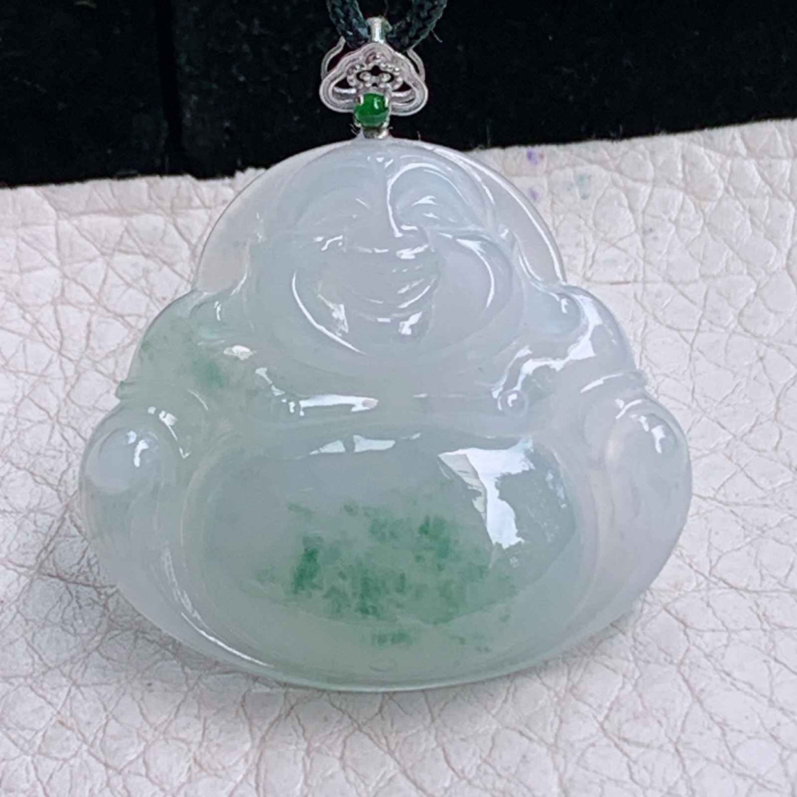 zz3实拍31.5*35.2*6天然缅甸翡翠冰飘花大佛公吊坠 镶金扣弥勒佛像毛衣坠