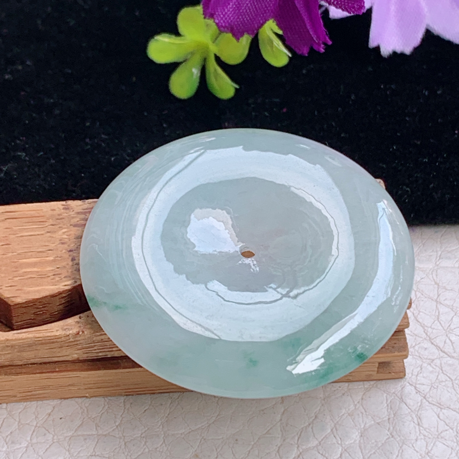 zz3实拍42.5*5.9天然缅甸翡翠飘花大平安扣吊坠 怀古玉扣毛衣坠