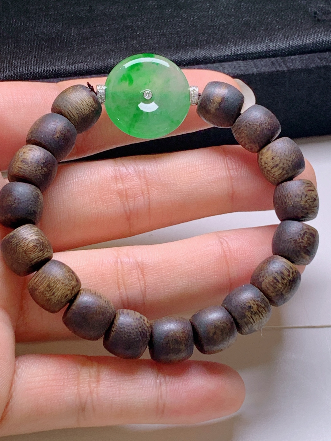 ️ 冰阳绿平安扣珠串，无裂翠绿水润，裸石18.6-3.6