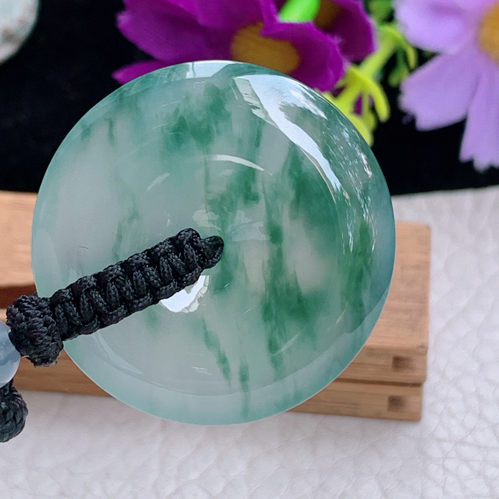 zz3实拍31.6*6天然缅甸翡翠冰飘花平安扣吊坠 简约高贵玉扣