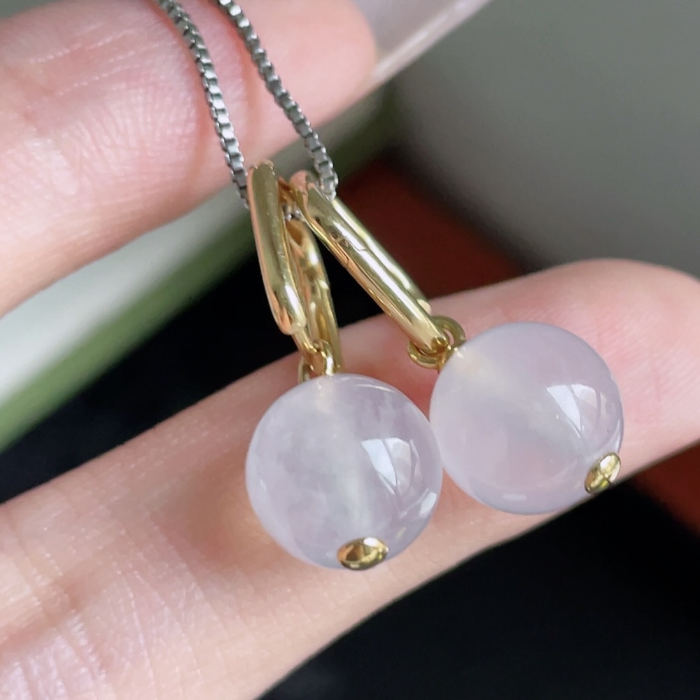 ️ 冰种圆珠耳坠 ；冰润通透 珠圆玉润 18k金镶嵌；整体 23.6；裸石 9.5；ss