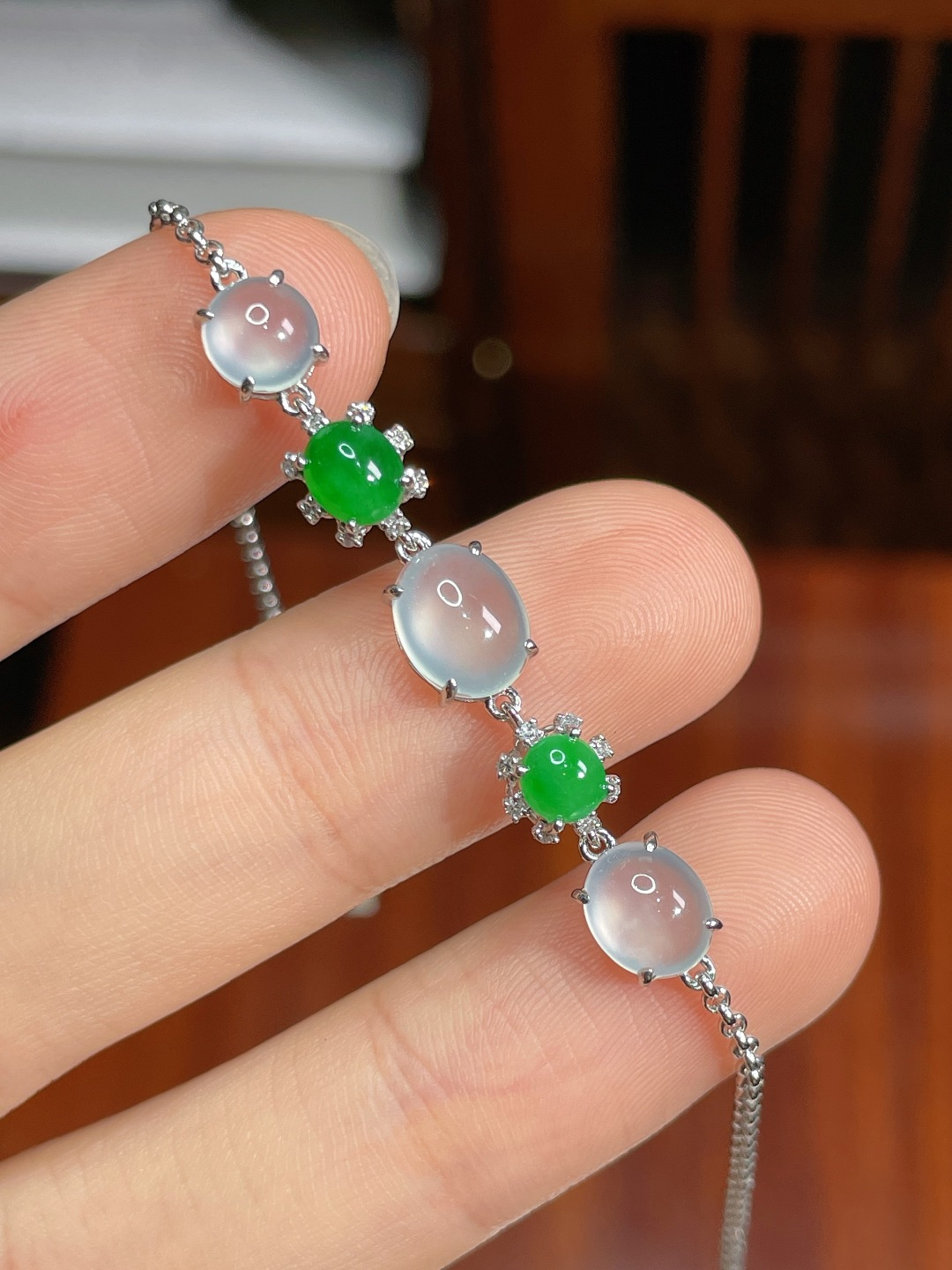 ️冰种蛋面手链 无裂 18k金镶嵌 ，7.8-6.2-2.3