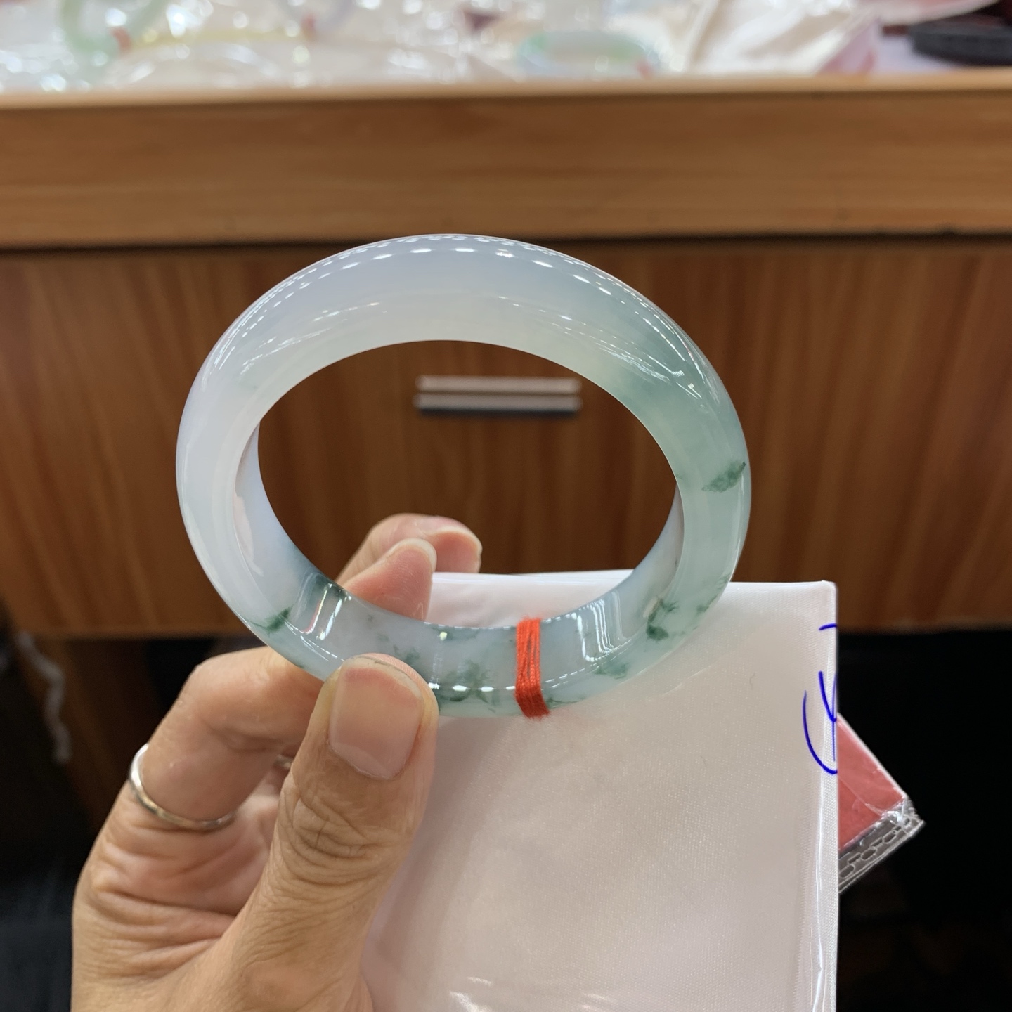 041640GX冰飘花正圈翡翠手镯54.3-14-9