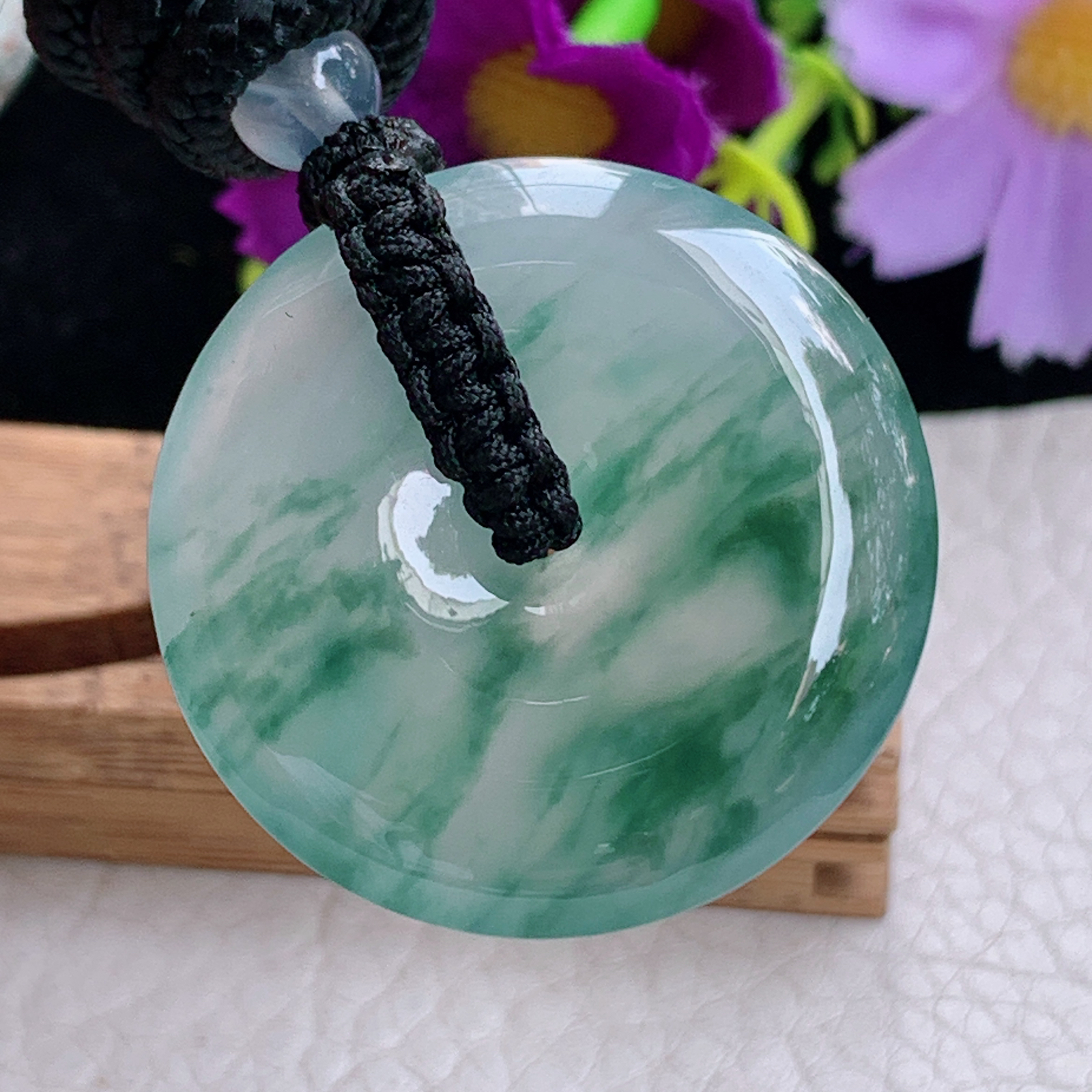 zz3实拍31.6*6天然缅甸翡翠冰飘花平安扣吊坠 简约高贵玉扣