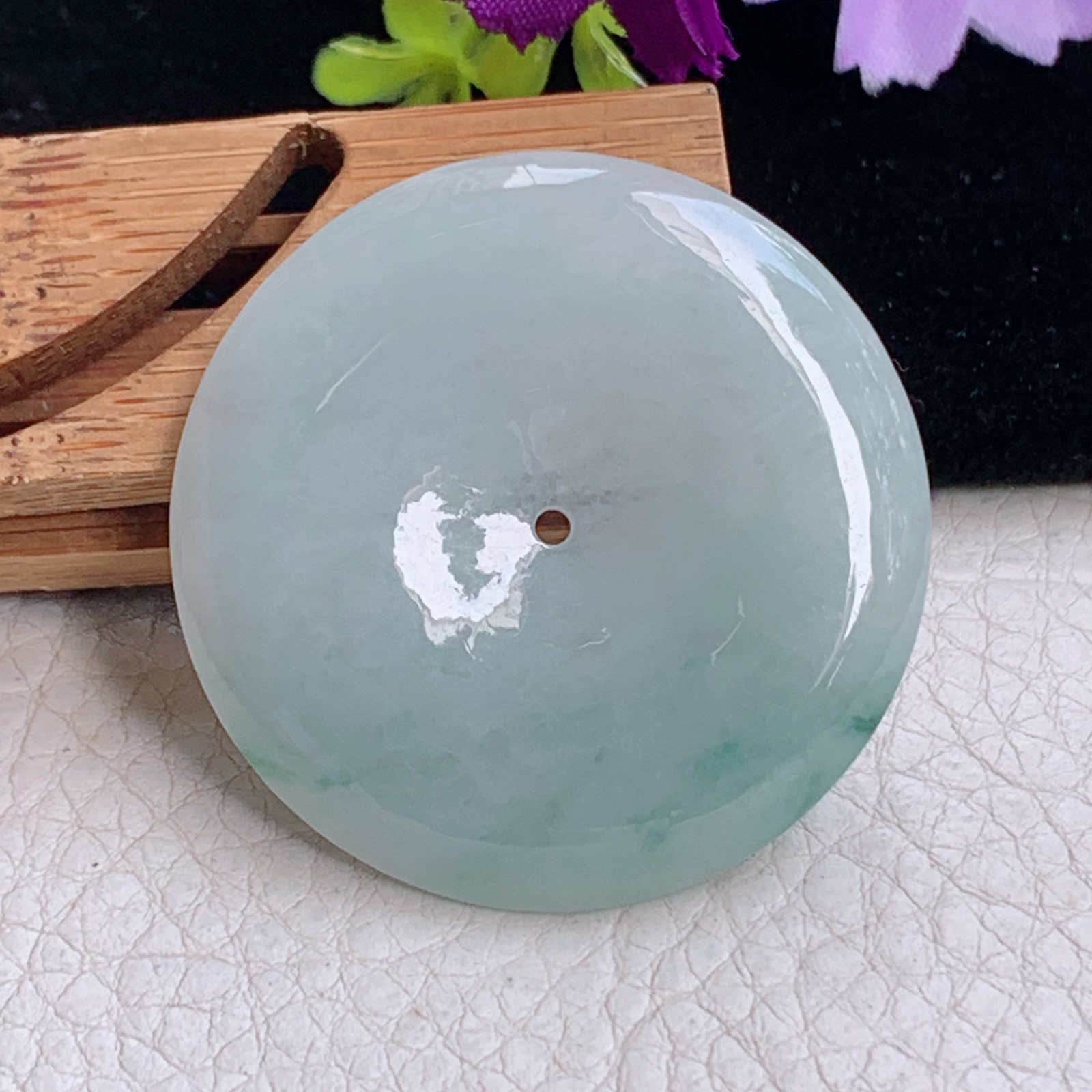 zz3实拍42.5*5.9天然缅甸翡翠飘花大平安扣吊坠 怀古玉扣毛衣坠