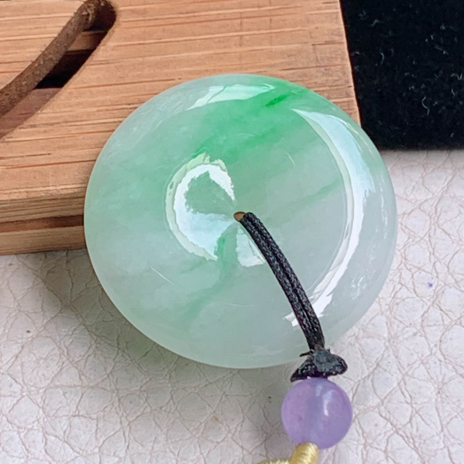 zz3实拍25*5天然缅甸翡翠飘绿花平安扣吊坠