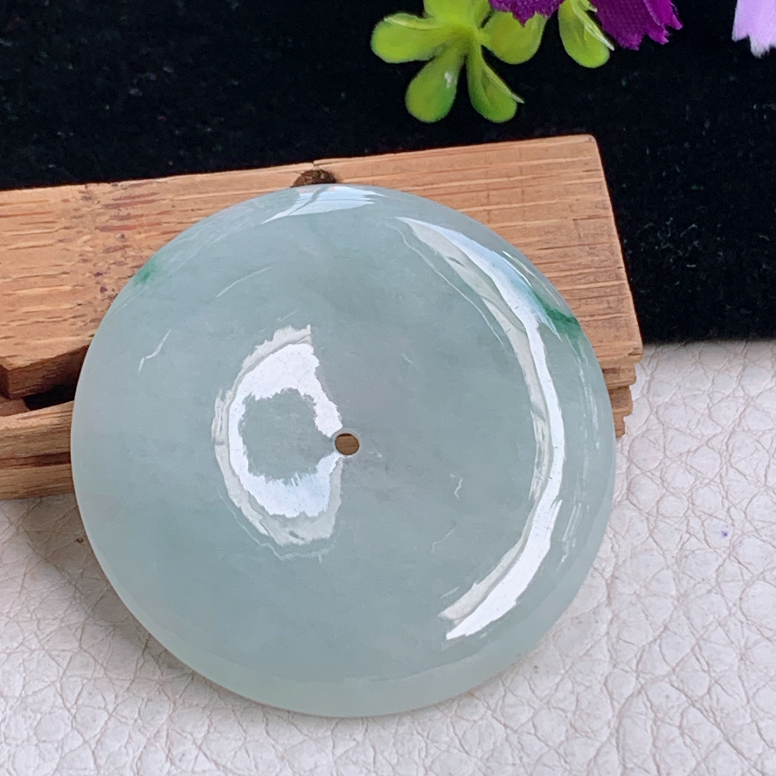 zz3实拍42.5*5.9天然缅甸翡翠飘花大平安扣吊坠 怀古玉扣毛衣坠