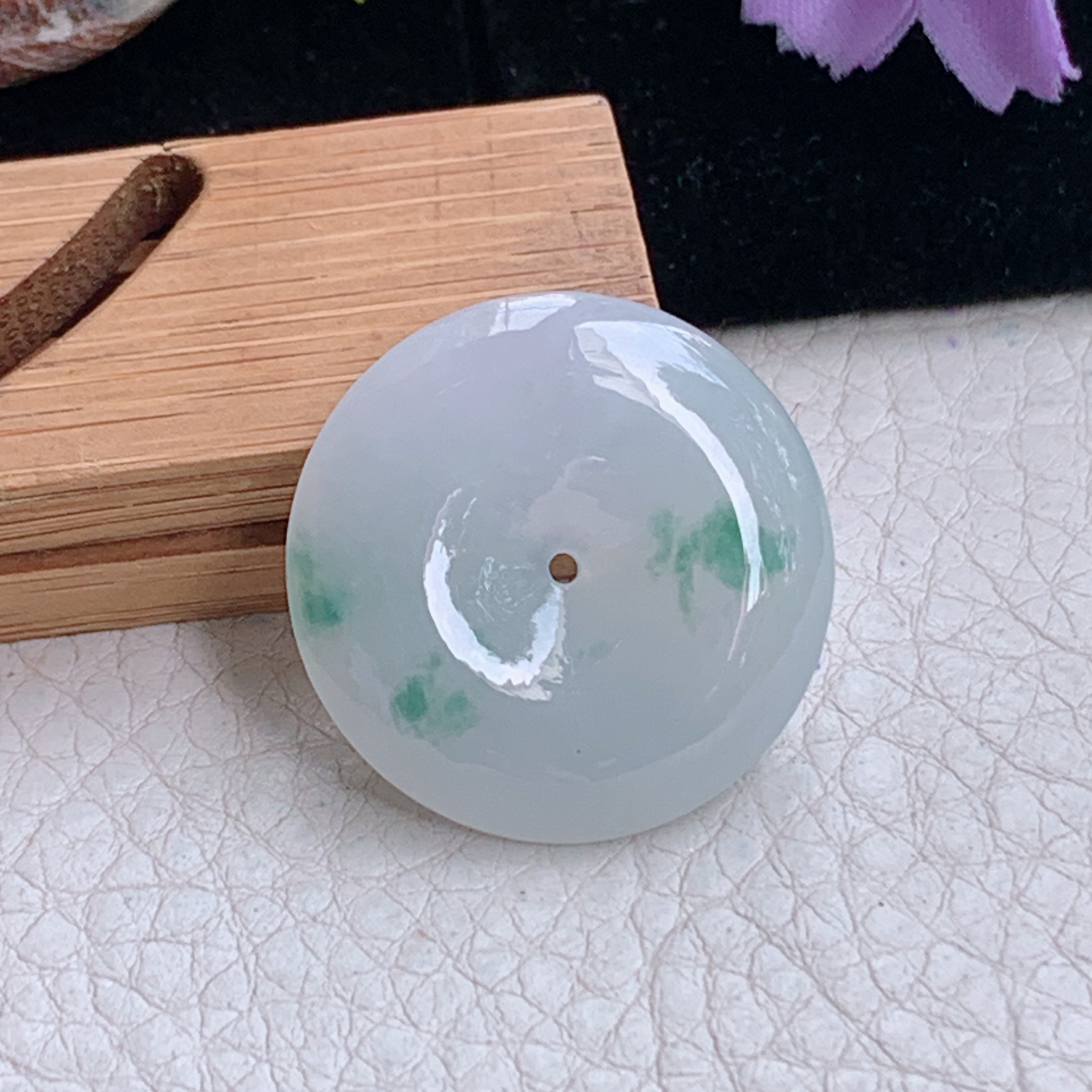 zz3实拍27.5*5.8天然缅甸翡翠冰飘花平安扣吊坠