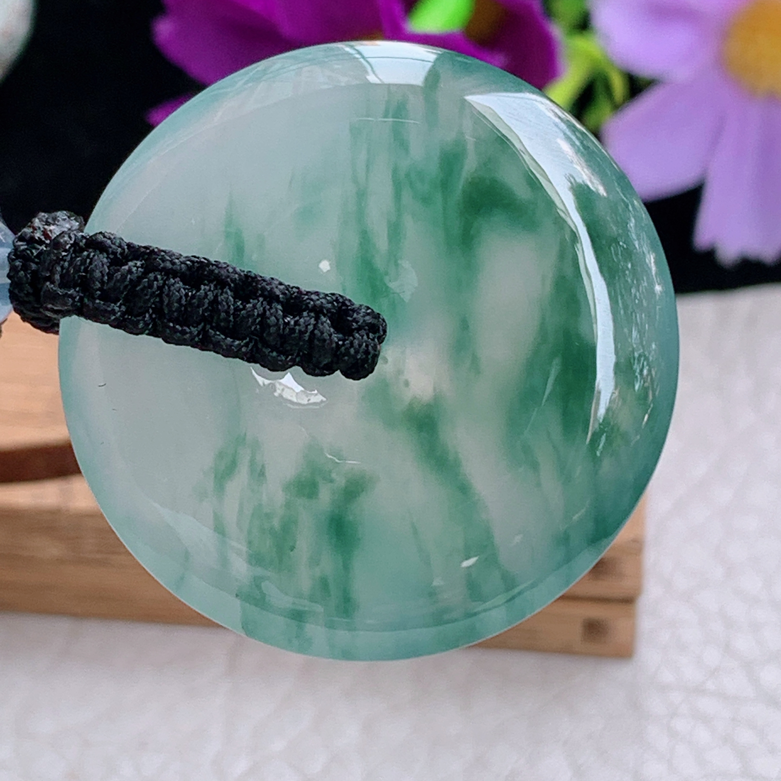 zz3实拍31.6*6天然缅甸翡翠冰飘花平安扣吊坠 简约高贵玉扣