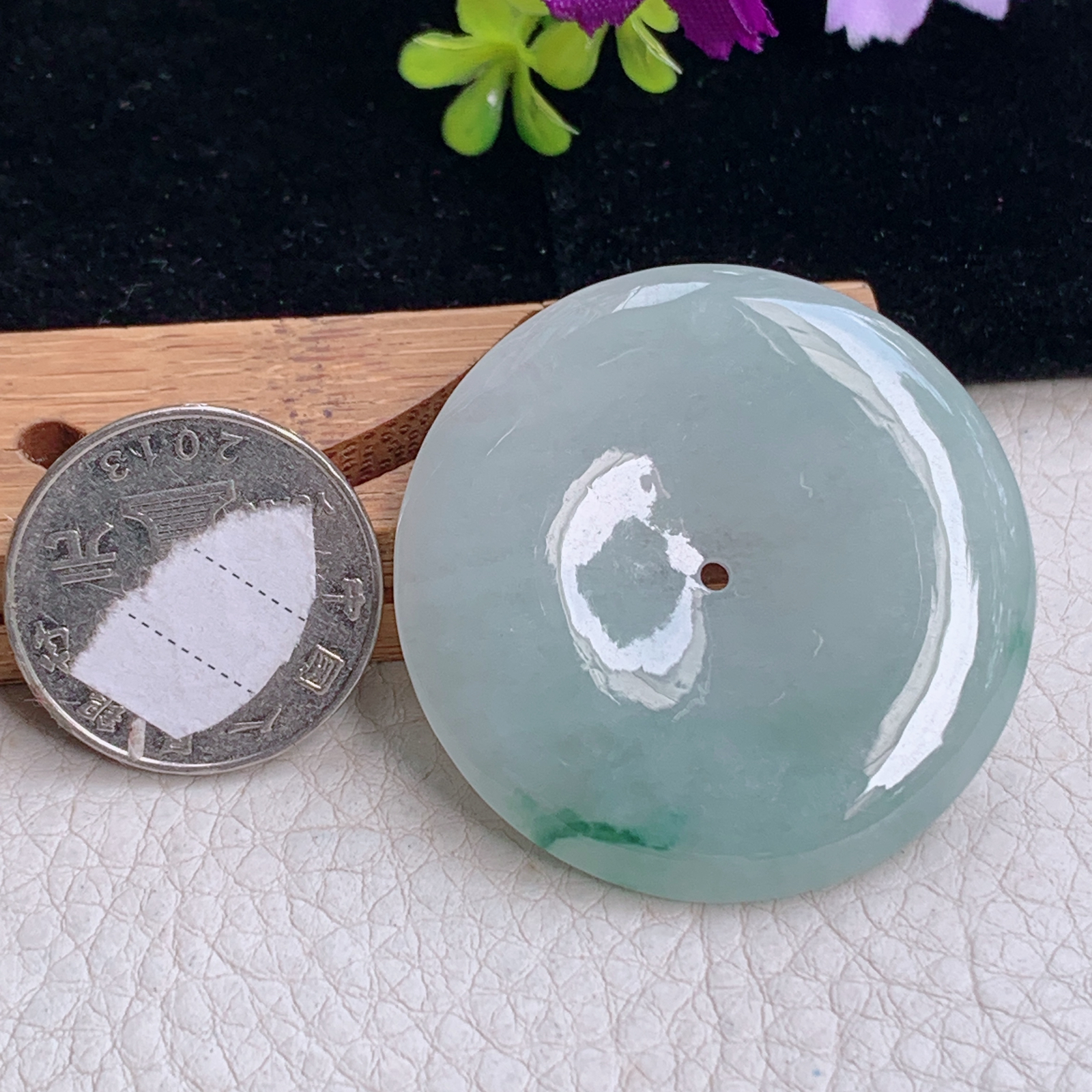 zz3实拍42.5*5.9天然缅甸翡翠飘花大平安扣吊坠 怀古玉扣毛衣坠