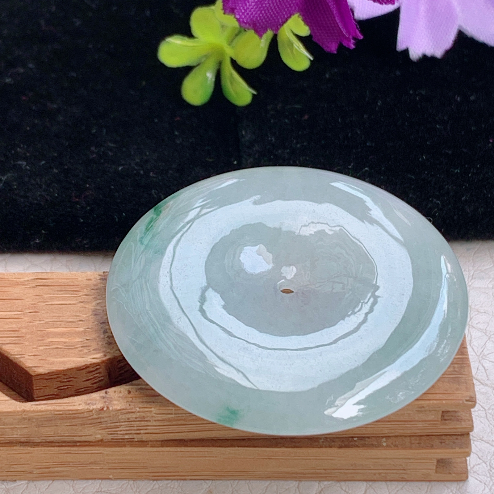 zz3实拍42.5*5.9天然缅甸翡翠飘花大平安扣吊坠 怀古玉扣毛衣坠