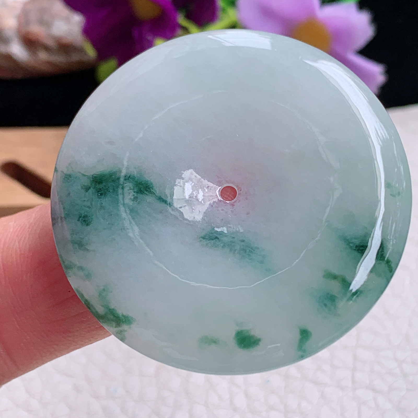 zz3实拍43*5.3天然缅甸翡翠飘花大平安扣吊坠 简约高雅玉扣毛衣坠