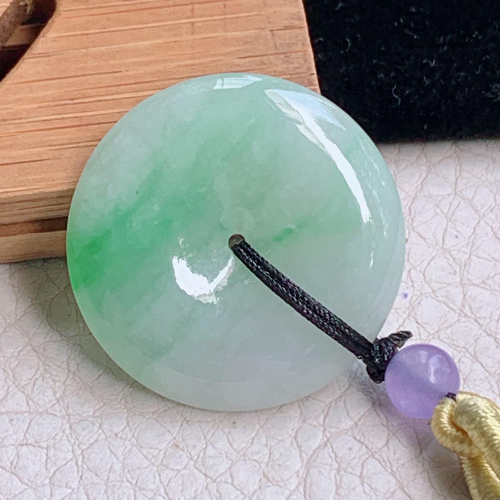 zz3实拍25*5天然缅甸翡翠飘绿花平安扣吊坠