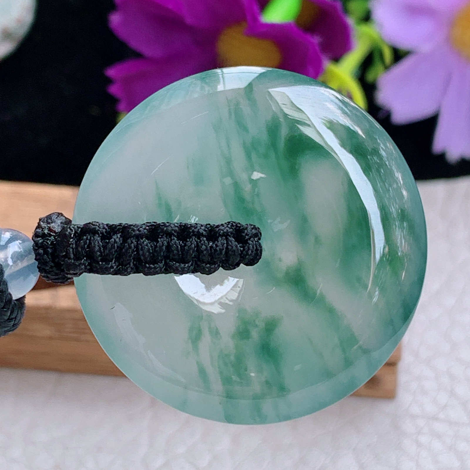 zz3实拍31.6*6天然缅甸翡翠冰飘花平安扣吊坠 简约高贵玉扣