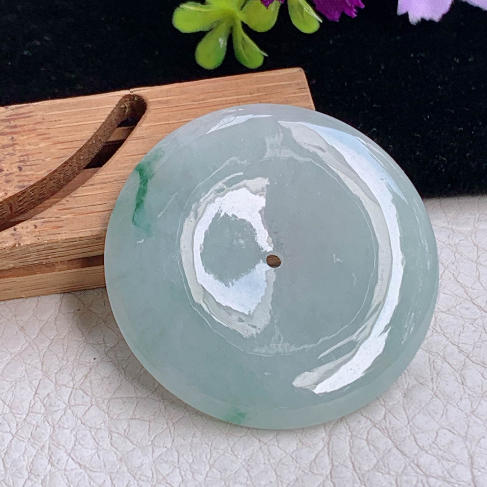 zz3实拍42.5*5.9天然缅甸翡翠飘花大平安扣吊坠 怀古玉扣毛衣坠