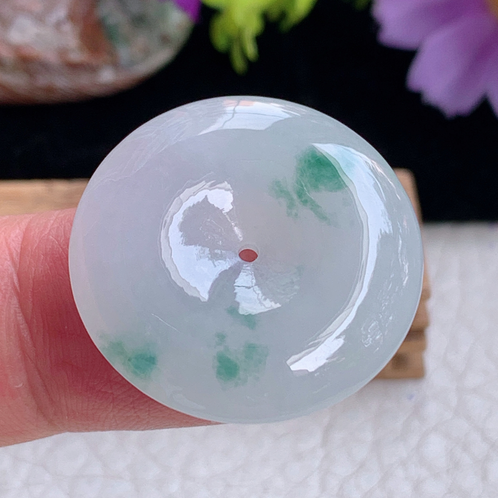 zz3实拍27.5*5.8天然缅甸翡翠冰飘花平安扣吊坠