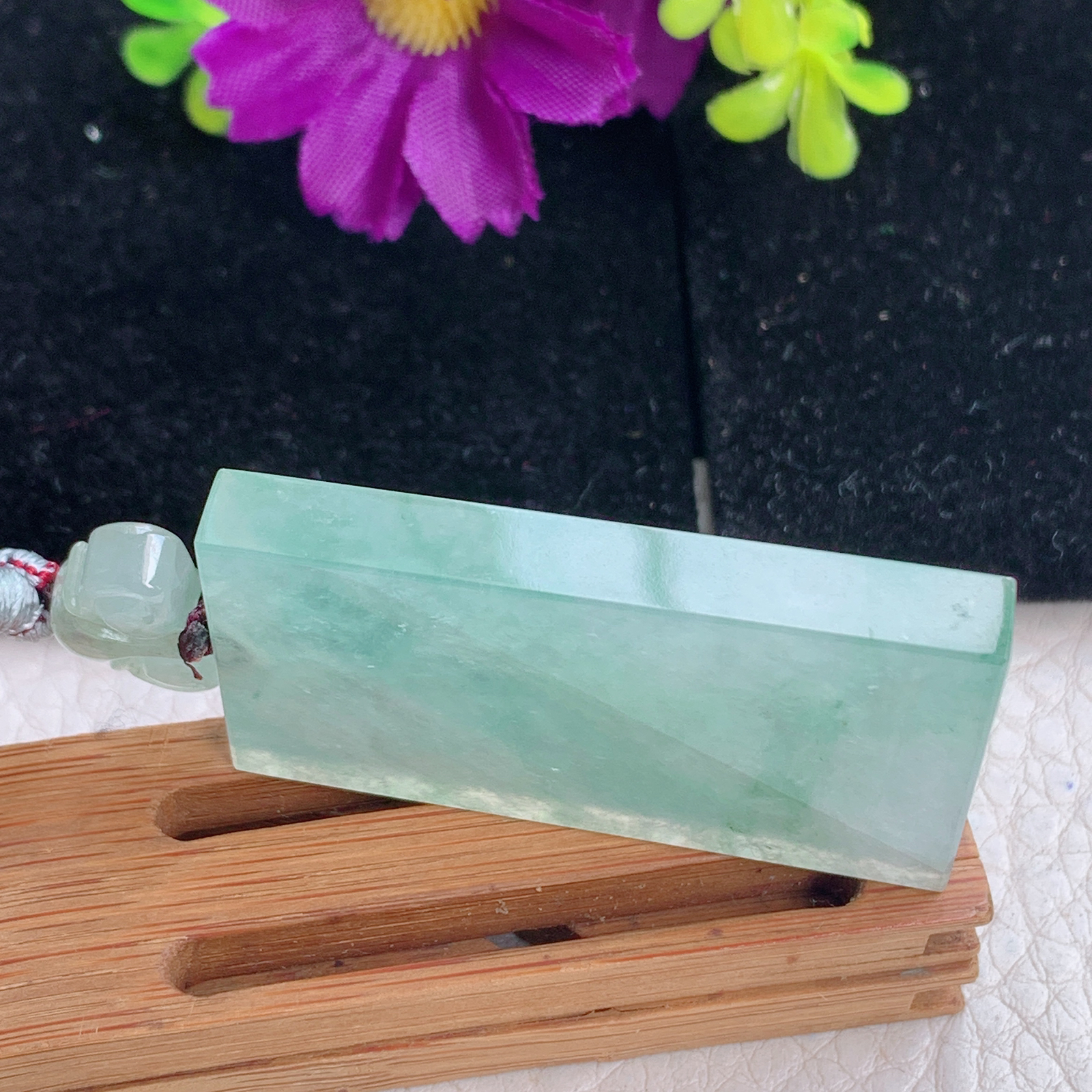 zz3实拍44.8*25.5*5.8天然缅甸翡翠晴绿平安无事牌吊坠 冰透素面牌