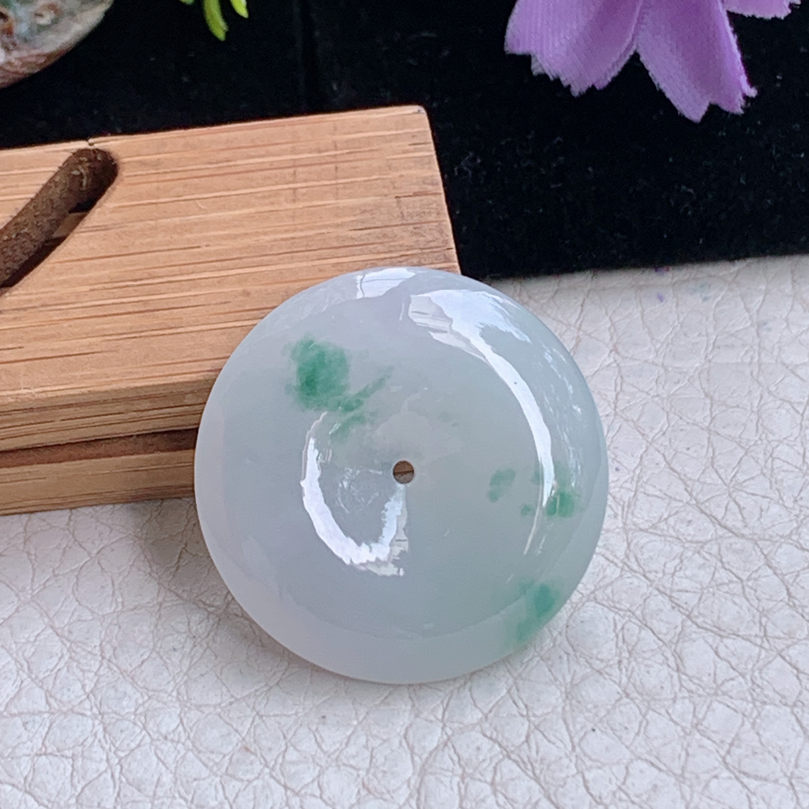 zz3实拍27.5*5.8天然缅甸翡翠冰飘花平安扣吊坠