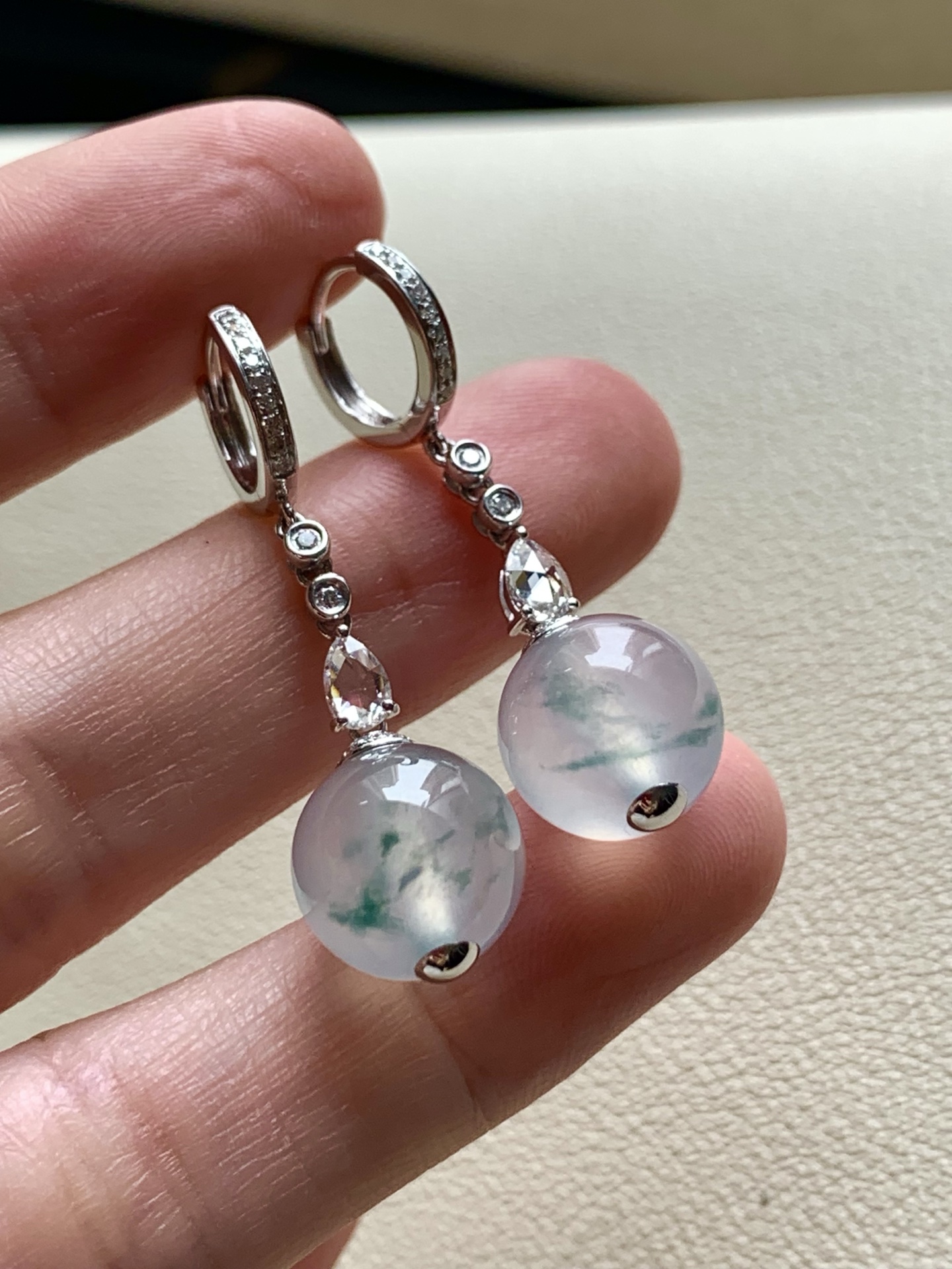 ️【18k金镶嵌珠子耳坠】飘花灵动，种老细腻形体佳，成品：34*10.7，裸石：10.7，a32416