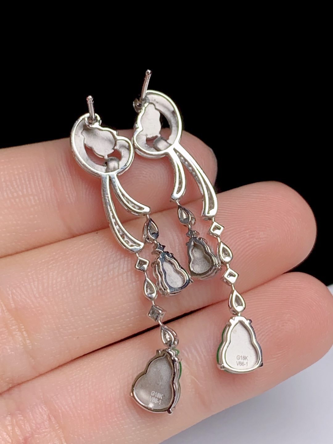 ️冰阳绿葫芦耳坠，18k金钻镶嵌，7.3-5.5