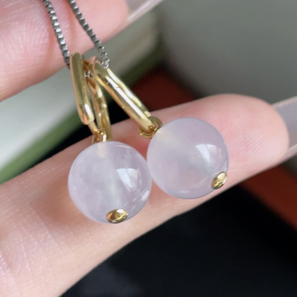 ️ 冰种圆珠耳坠 ；冰润通透 珠圆玉润 18k金镶嵌；整体 23.6；裸石 9.5；ss