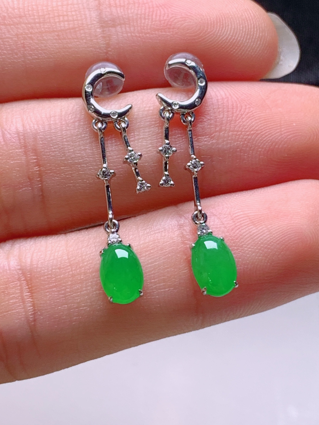 ️ 冰阳绿旦面耳坠，无裂色阳，裸石7.3-4.6-3.1