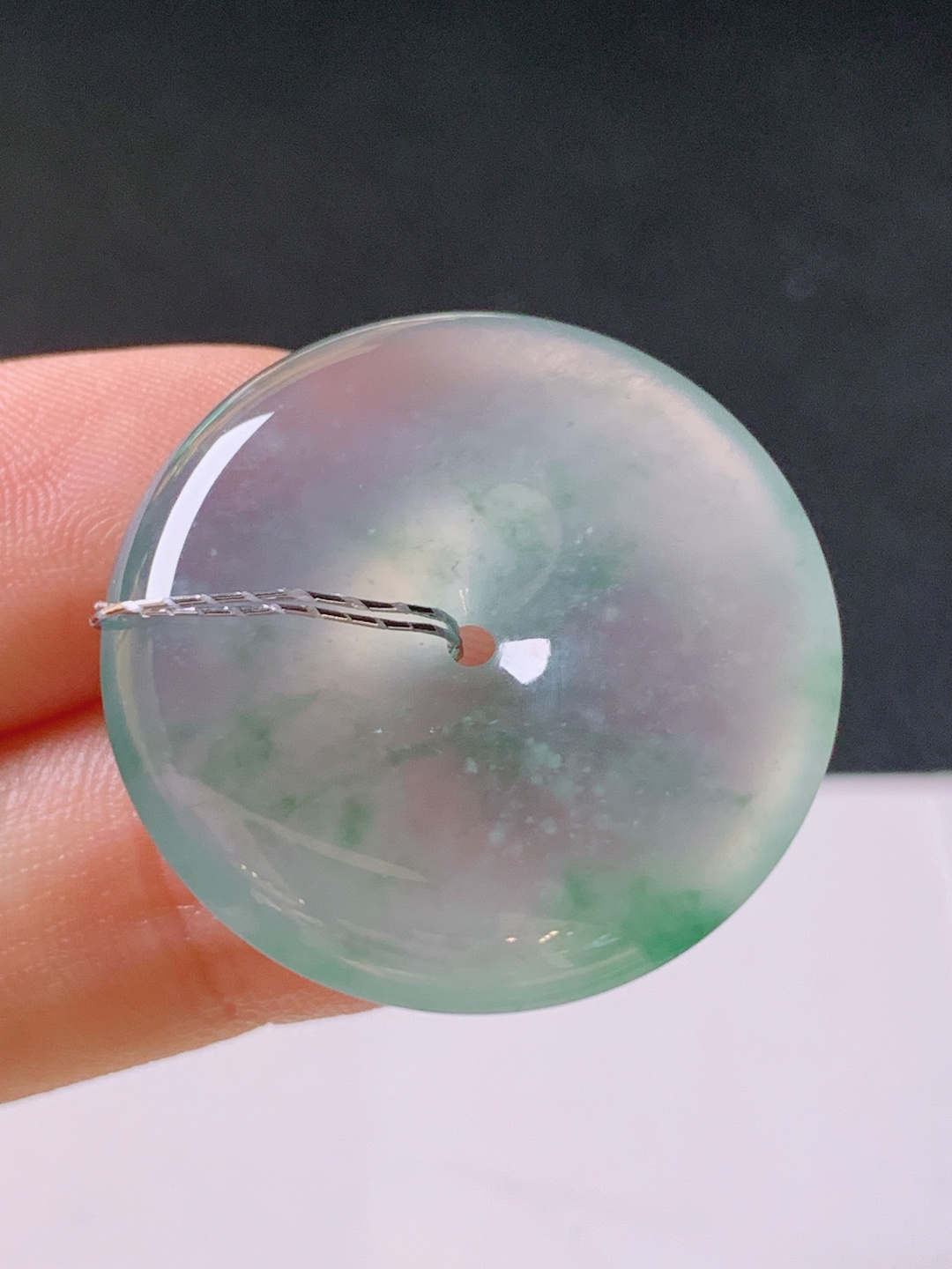 ️ 冰种飘花平安扣，无裂通透饱满，裸石27.1-5.8